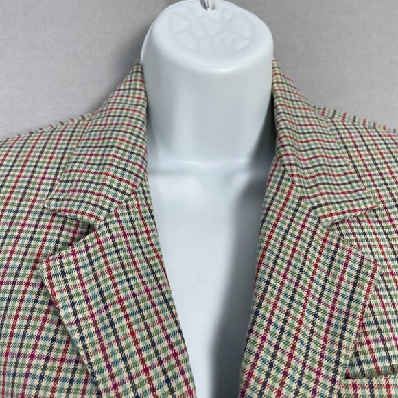 Vintage Plaid Blazer 90s Women Patch Pockets Liz Sport Button-Up Quirky Petite 2 - Picture 12 of 12